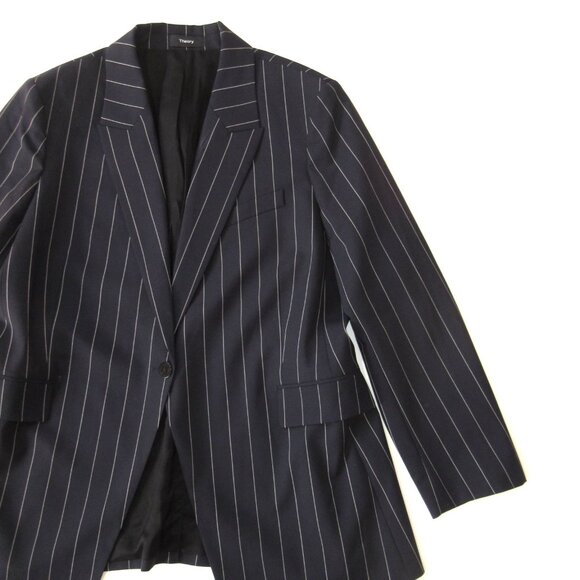 NWT Theory Etiennette in Navy Multi Stripe Traceable Wool Blazer Jacket 16 - Picture 2 of 5
